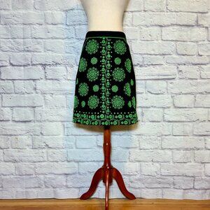 Anthropologie Lithe Cigarro Black & Green Embroidered Floral Knee-Length Skirt